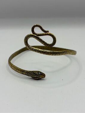 Gold Tone Snake Wrap Open Cuff Bracelet Adjustable Metal Animal Theme